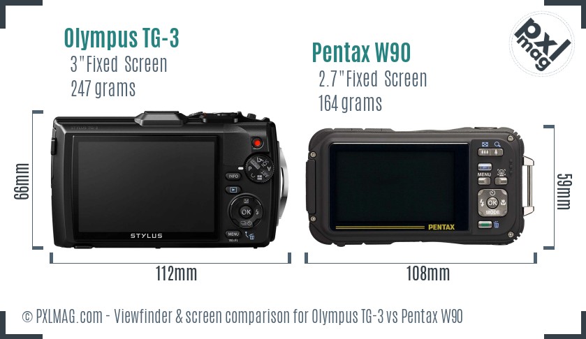 Olympus TG-3 vs Pentax W90 Screen and Viewfinder comparison