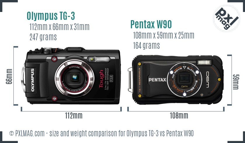 Olympus TG-3 vs Pentax W90 size comparison