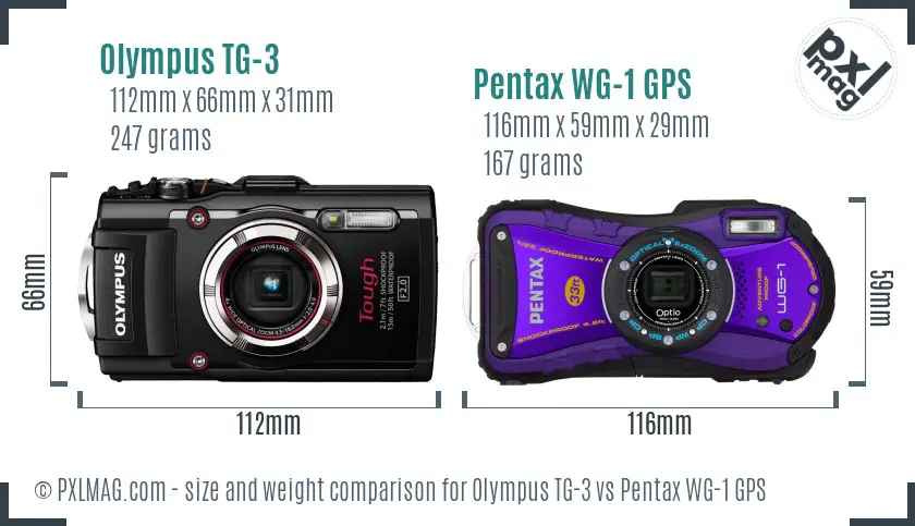 Olympus TG-3 vs Pentax WG-1 GPS size comparison
