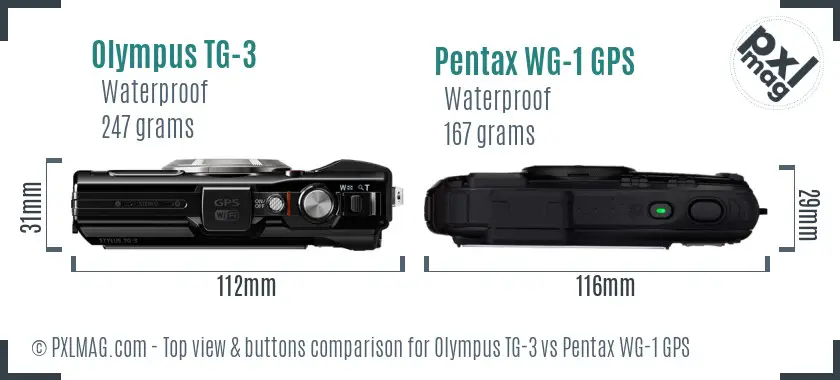 Olympus TG-3 vs Pentax WG-1 GPS top view buttons comparison