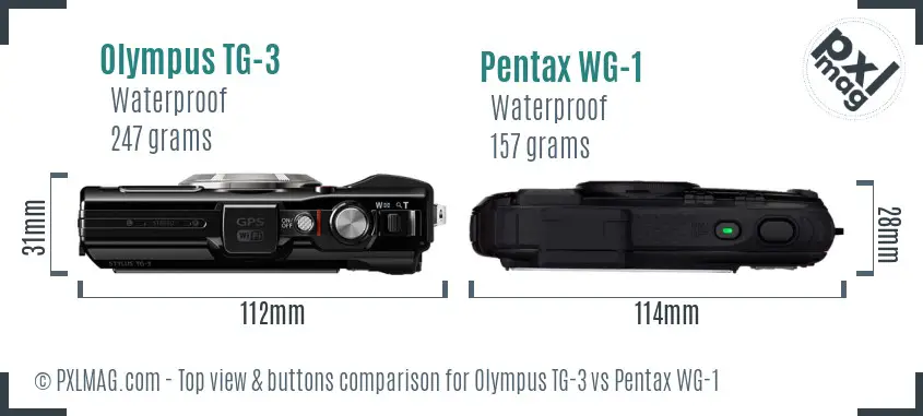 Olympus TG-3 vs Pentax WG-1 top view buttons comparison