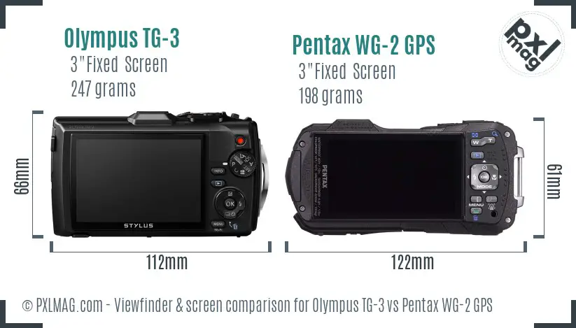 Olympus TG-3 vs Pentax WG-2 GPS Screen and Viewfinder comparison