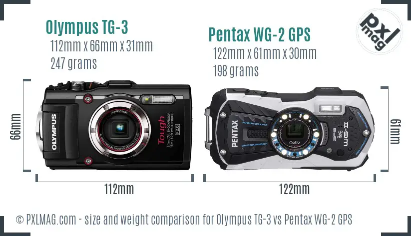 Olympus TG-3 vs Pentax WG-2 GPS size comparison