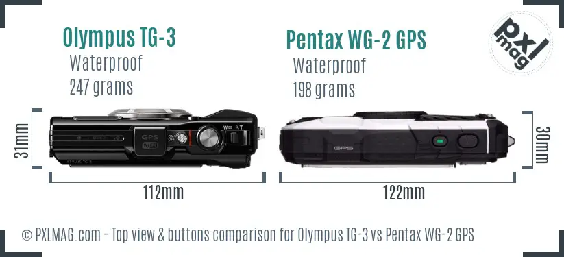 Olympus TG-3 vs Pentax WG-2 GPS top view buttons comparison