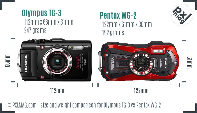 Olympus TG-3 vs Pentax WG-2 size comparison