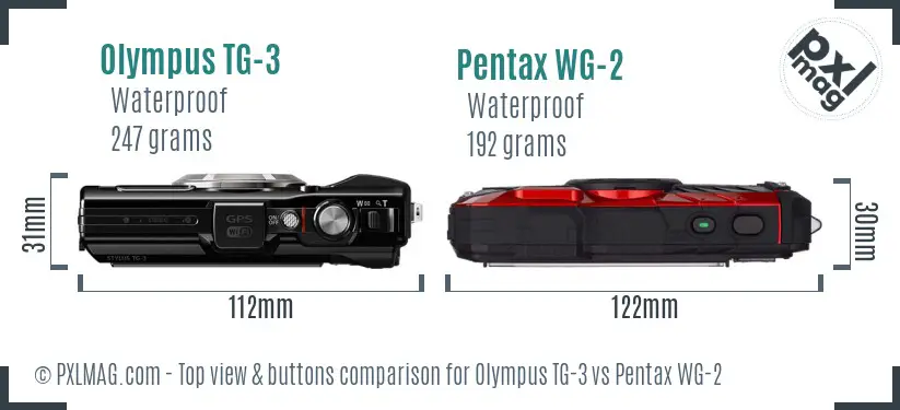 Olympus TG-3 vs Pentax WG-2 top view buttons comparison