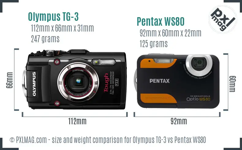 Olympus TG-3 vs Pentax WS80 size comparison