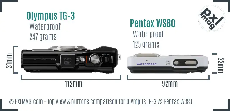 Olympus TG-3 vs Pentax WS80 top view buttons comparison