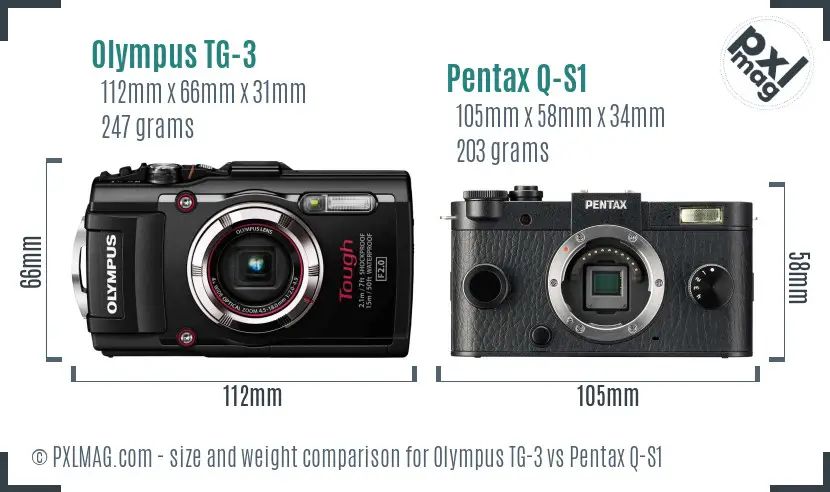 Olympus TG-3 vs Pentax Q-S1 size comparison