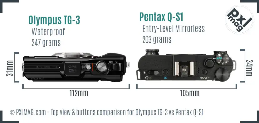 Olympus TG-3 vs Pentax Q-S1 top view buttons comparison