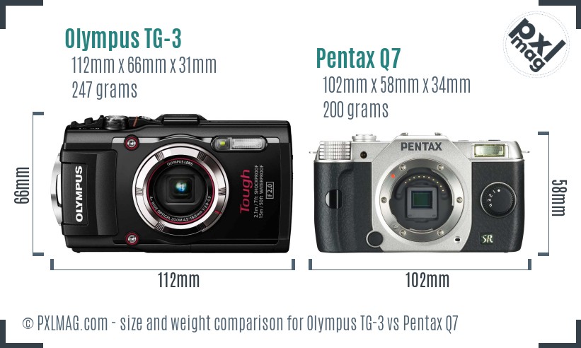 Olympus TG-3 vs Pentax Q7 size comparison