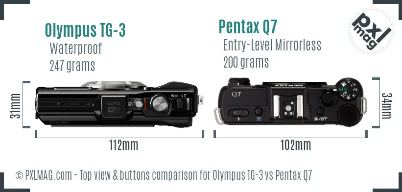 Olympus TG-3 vs Pentax Q7 top view buttons comparison