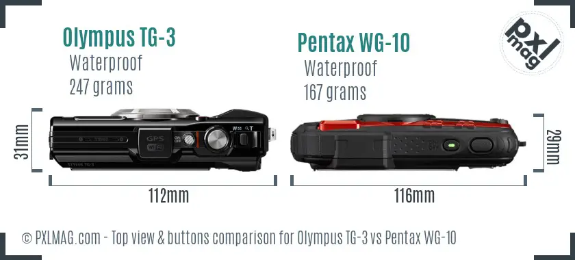 Olympus TG-3 vs Pentax WG-10 top view buttons comparison
