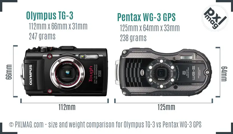 Olympus TG-3 vs Pentax WG-3 GPS size comparison