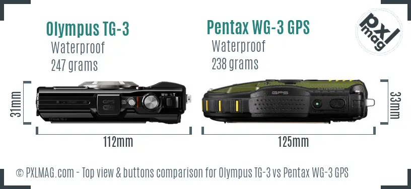 Olympus TG-3 vs Pentax WG-3 GPS top view buttons comparison