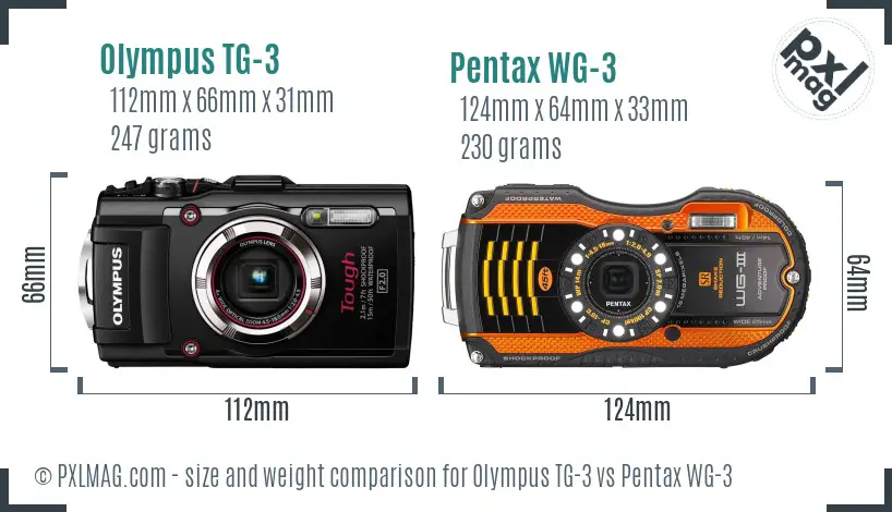 Olympus TG-3 vs Pentax WG-3 size comparison