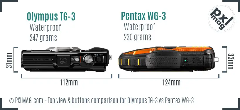 Olympus TG-3 vs Pentax WG-3 top view buttons comparison