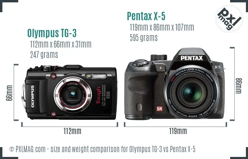 Olympus TG-3 vs Pentax X-5 size comparison