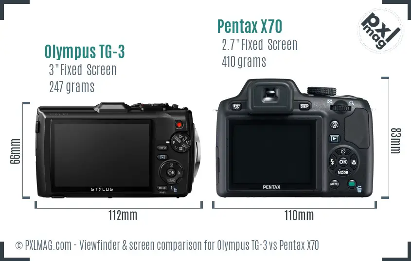 Olympus TG-3 vs Pentax X70 Screen and Viewfinder comparison