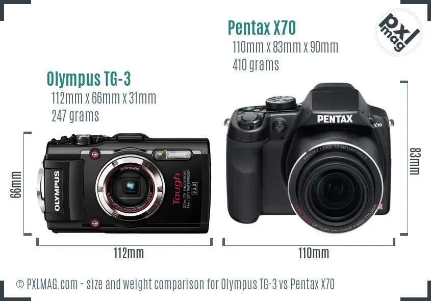 Olympus TG-3 vs Pentax X70 size comparison