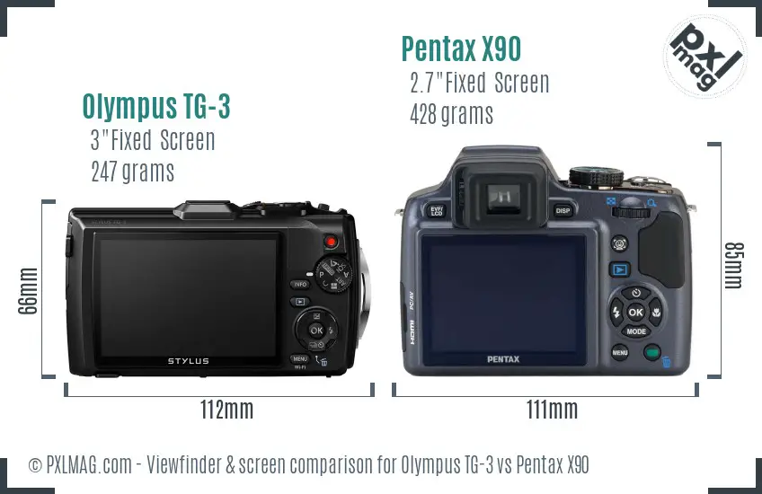 Olympus TG-3 vs Pentax X90 Screen and Viewfinder comparison