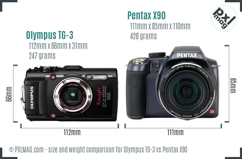 Olympus TG-3 vs Pentax X90 size comparison