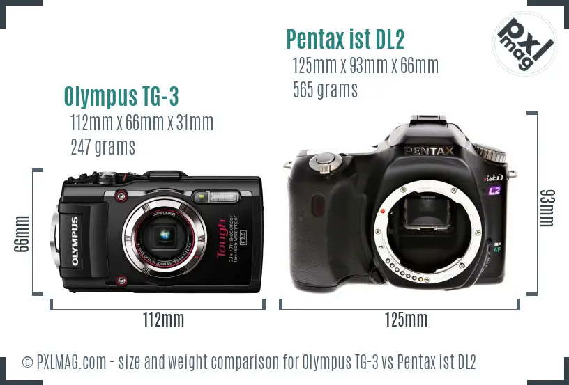 Olympus TG-3 vs Pentax ist DL2 size comparison