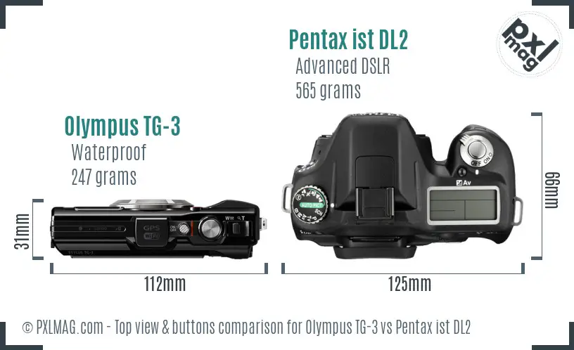 Olympus TG-3 vs Pentax ist DL2 top view buttons comparison