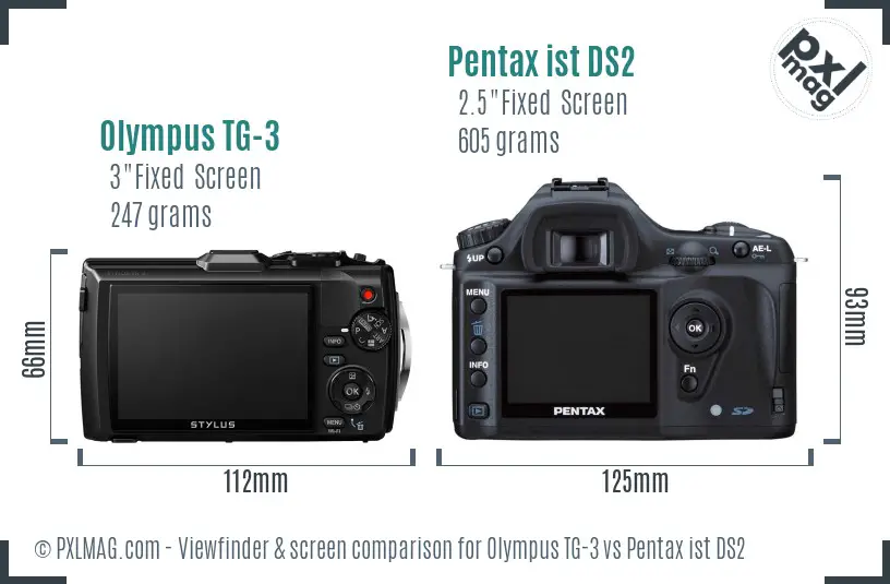 Olympus TG-3 vs Pentax ist DS2 Screen and Viewfinder comparison