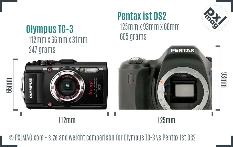 Olympus TG-3 vs Pentax ist DS2 size comparison