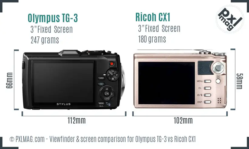 Olympus TG-3 vs Ricoh CX1 Screen and Viewfinder comparison