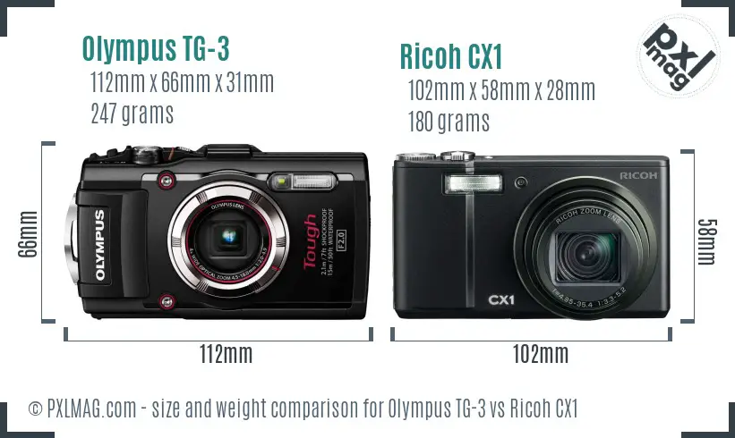 Olympus TG-3 vs Ricoh CX1 size comparison