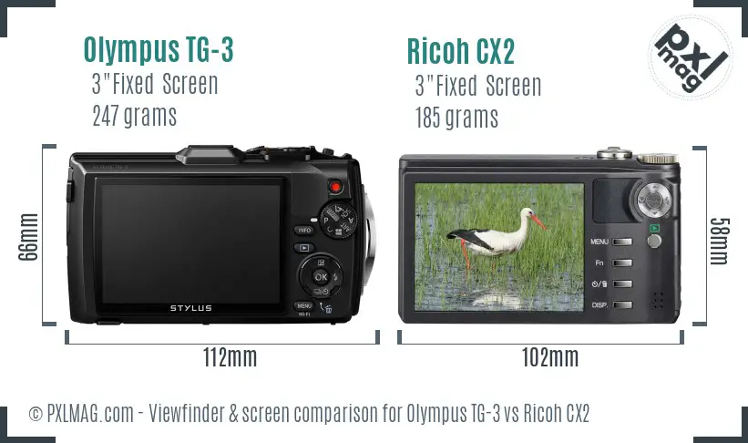Olympus TG-3 vs Ricoh CX2 Screen and Viewfinder comparison