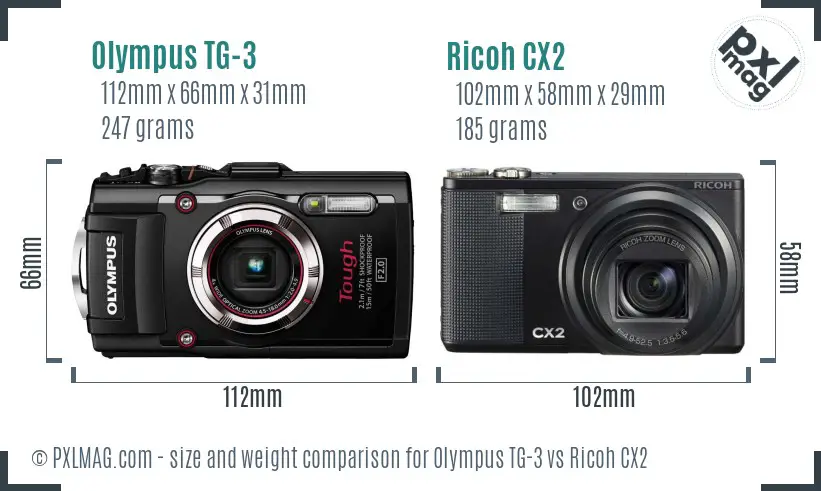 Olympus TG-3 vs Ricoh CX2 size comparison