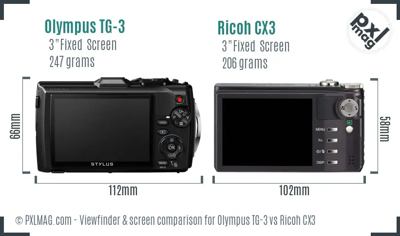 Olympus TG-3 vs Ricoh CX3 Screen and Viewfinder comparison