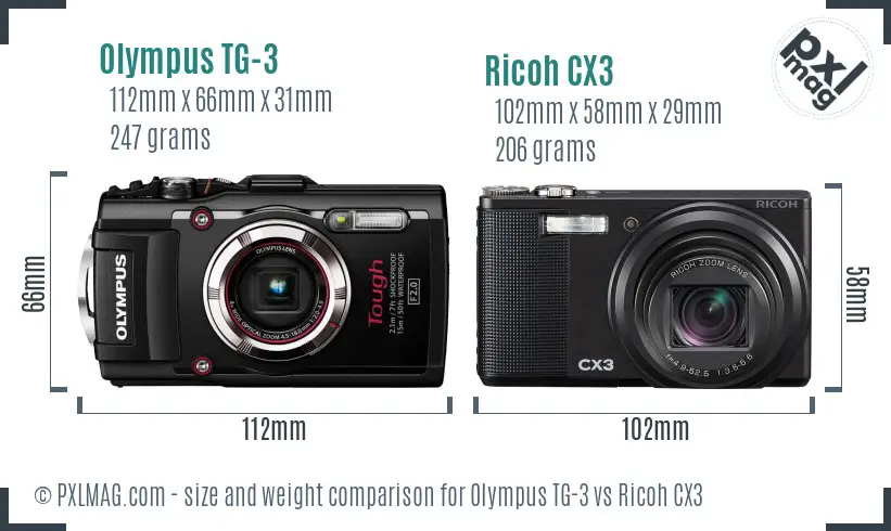 Olympus TG-3 vs Ricoh CX3 size comparison