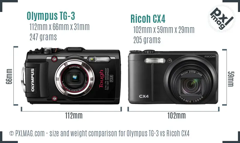 Olympus TG-3 vs Ricoh CX4 size comparison