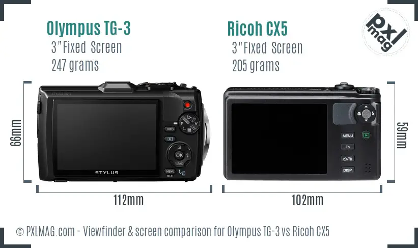 Olympus TG-3 vs Ricoh CX5 Screen and Viewfinder comparison
