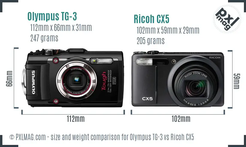 Olympus TG-3 vs Ricoh CX5 size comparison Olympus TG-3 vs Ricoh CX5 size comparison