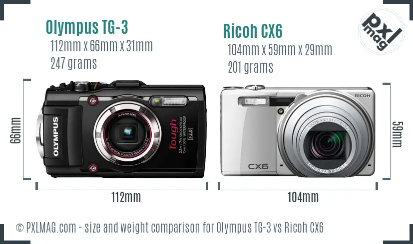 Olympus TG-3 vs Ricoh CX6 size comparison