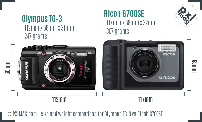 Olympus TG-3 vs Ricoh G700SE size comparison