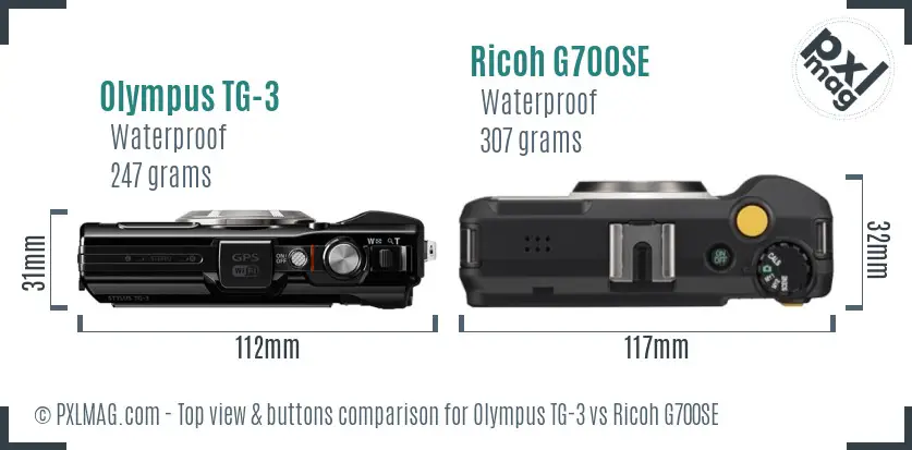 Olympus TG-3 vs Ricoh G700SE top view buttons comparison