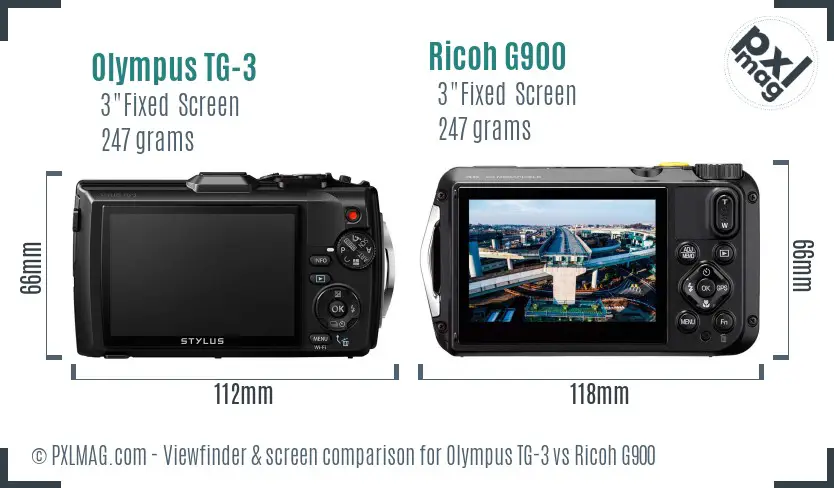 Olympus TG-3 vs Ricoh G900 Screen and Viewfinder comparison