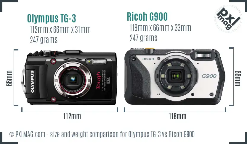 Olympus TG-3 vs Ricoh G900 size comparison