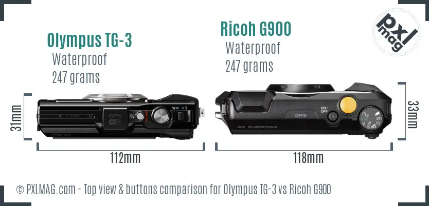 Olympus TG-3 vs Ricoh G900 top view buttons comparison