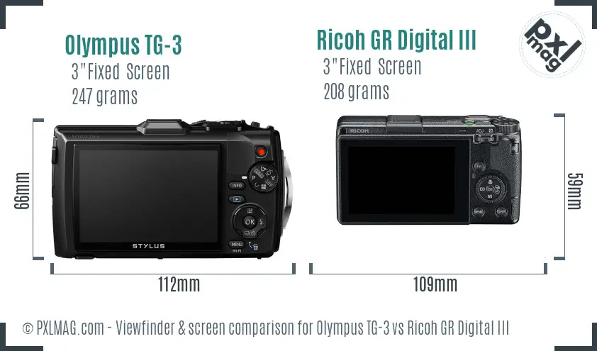 Olympus TG-3 vs Ricoh GR Digital III Screen and Viewfinder comparison