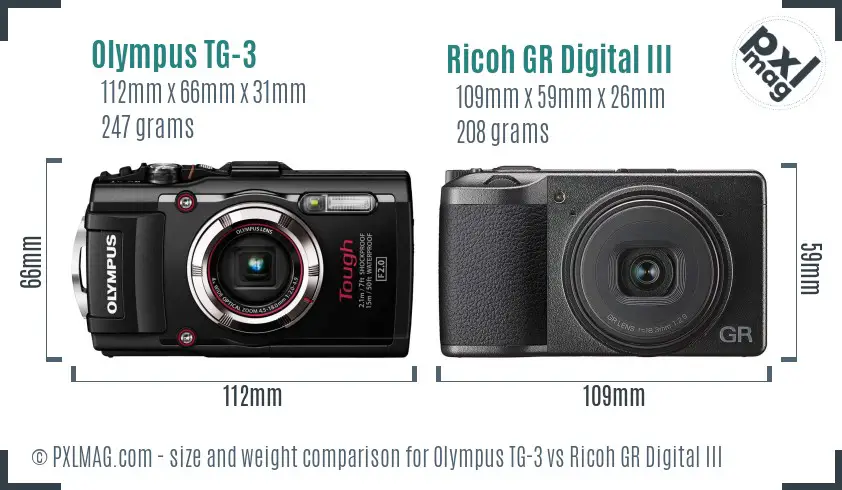 Olympus TG-3 vs Ricoh GR Digital III size comparison