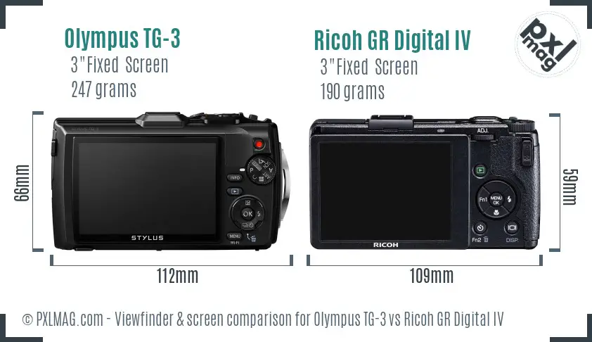 Olympus TG-3 vs Ricoh GR Digital IV Screen and Viewfinder comparison