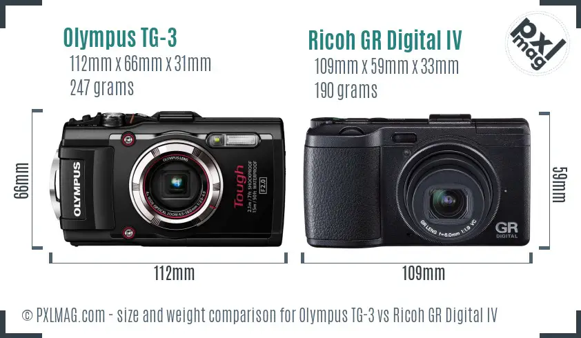 Olympus TG-3 vs Ricoh GR Digital IV size comparison