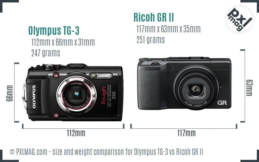 Olympus TG-3 vs Ricoh GR II size comparison